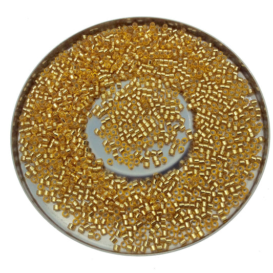 Size 11/0 Glossy Silver Lined Gold Genuine Miyuki Delica Glass Seed Beads - Sold by 7.2 Gram Tubes (Approx. 1300 Beads per 2" Tube)