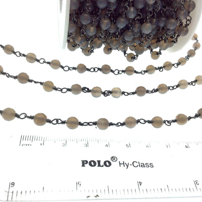 Gunmetal Plated Copper Rosary Chain with 6mm Faceted Round Gray Agate Beads - Sold by the Foot! (CH341-GM) - Semi-Precious Beaded Chain