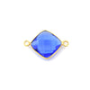 Gold Plated Faceted Hydro (Lab Created) Transparent Cobalt Diamond Shaped Bezel Connector - Measuring 17mm x 17mm - Sold Individually