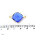 Gold Plated Faceted Hydro (Lab Created) Transparent Cobalt Diamond Shaped Bezel Connector - Measuring 17mm x 17mm - Sold Individually