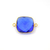Gold Plated Faceted Hydro (Lab Created) Transparent Cobalt Square Shaped Bezel Connector - Measuring 18mm x 18mm - Sold Individually