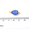 Gold Plated Faceted Hydro (Lab Created) Transparent Cobalt Teardrop Shaped Bezel Connector - Measuring 9mm x 13mm - Sold Individually