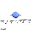 Gold Plated Faceted Hydro (Lab Created) Transparent Cobalt Diamond Shaped Bezel Connector - Measuring 9mm x 9mm - Sold Individually