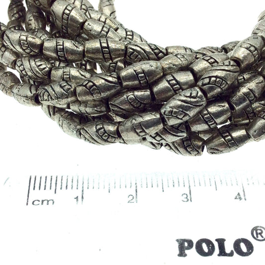 Silver Finish Twisted Barrel Pattern Pewter Beads - 10" Strand (Approximately 26 Beads) - Measuring 4mm x 8mm, Approx. - 2mm Hole Size