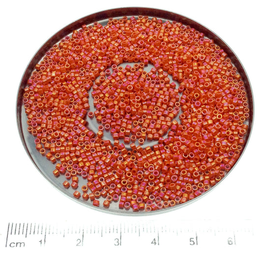 Size 11/0 Glossy Finish Opaque Orange AB Genuine Miyuki Delica Glass Seed Beads - Sold by 7.2 Gram Tubes (Approx. 1300 Beads per 2" Tube)