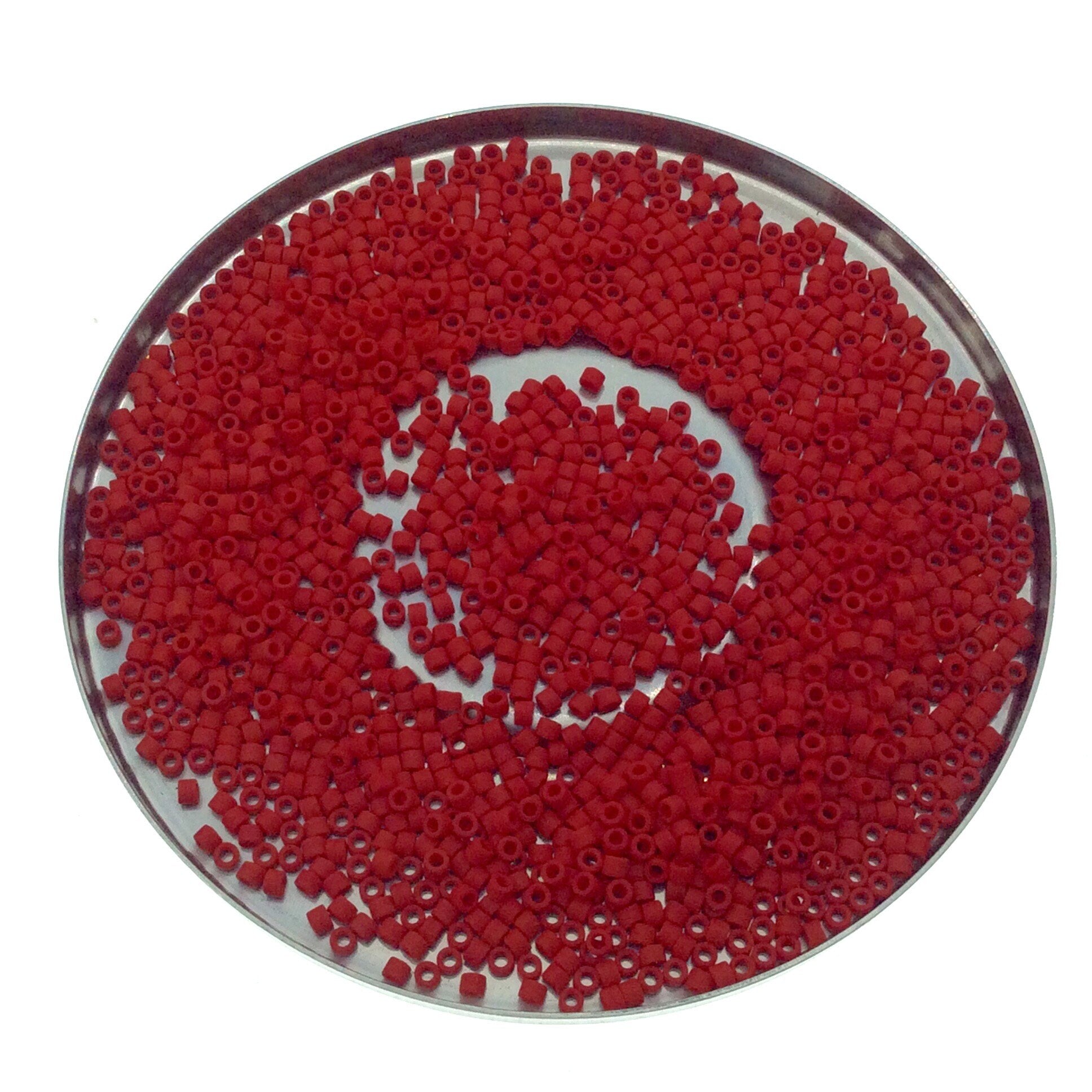Size 11/0 Glossy Finish Opaque Dark Red Genuine Miyuki Delica Glass Seed Beads - Sold by 7.2 Gram Tubes (Approx. 1300 Beads per 2" Tube)
