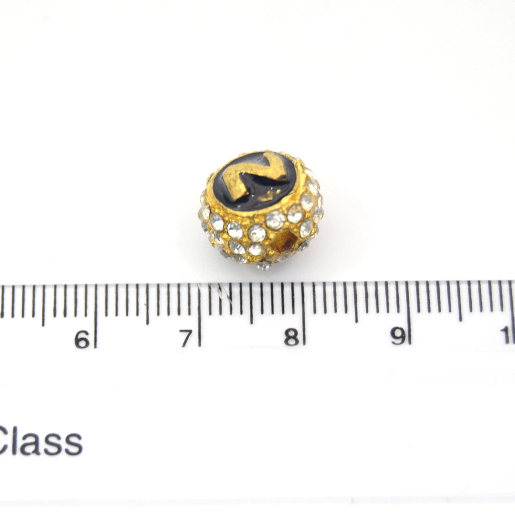 Clearance!! Gold 11mm Double-sided Letter "Z" on  Rhinestone Banded Round/Ball Shaped Bead