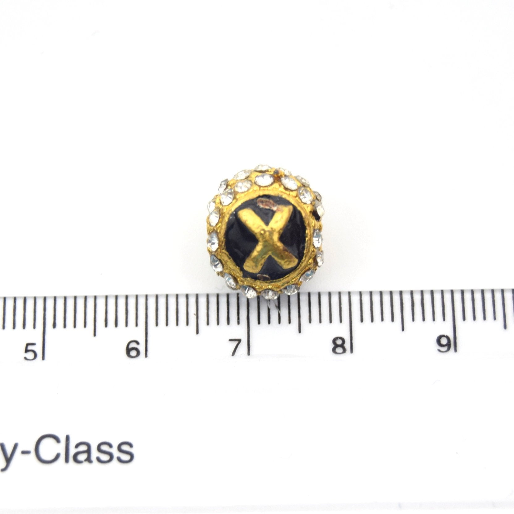 Clearance!! Gold 11mm Double-sided Letter "X" Rhinestone Banded Round/Ball Shaped Bead