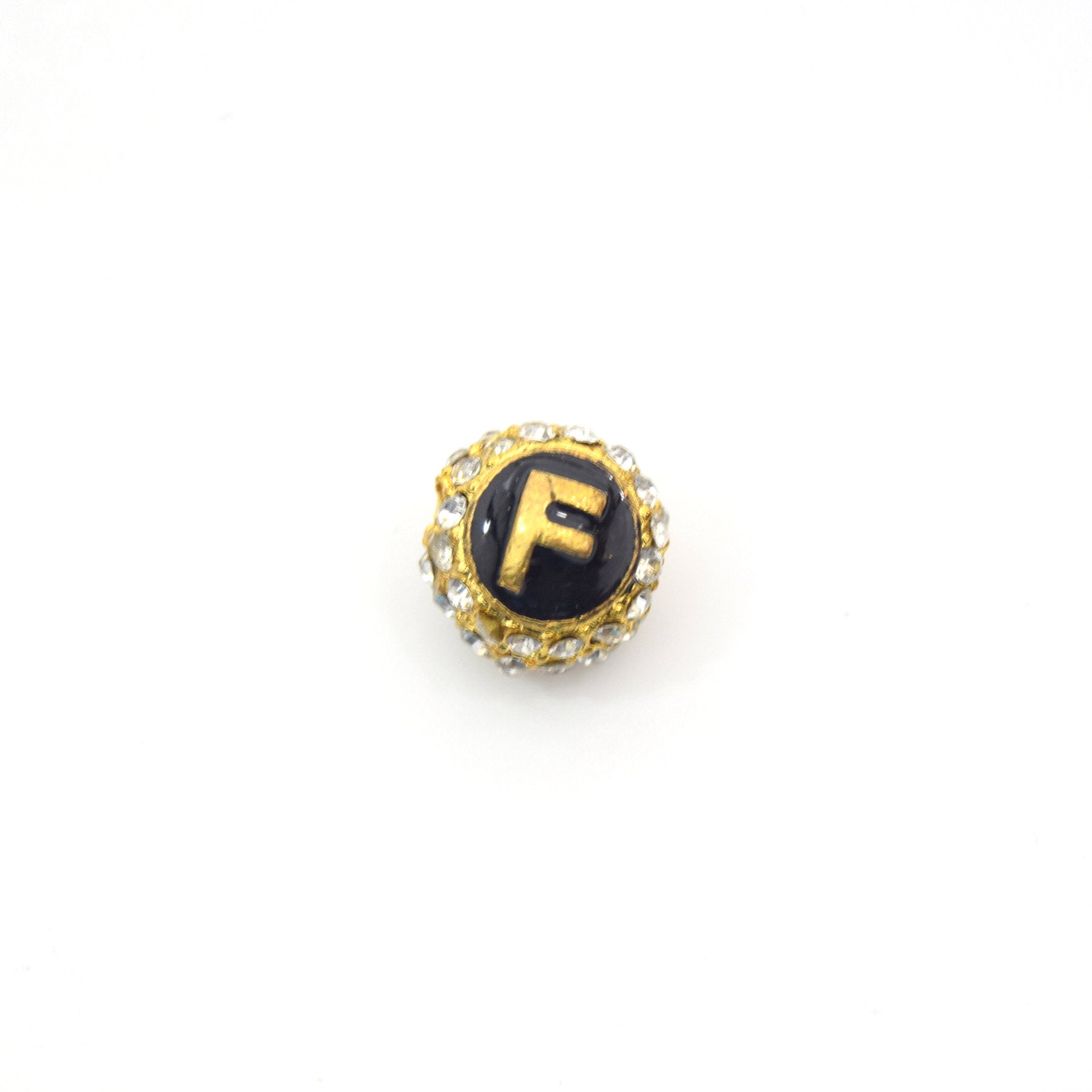 Clearance!! Gold 11mm Double-sided Letter "F"  Rhinestone Banded  Round/Ball Shaped Bead