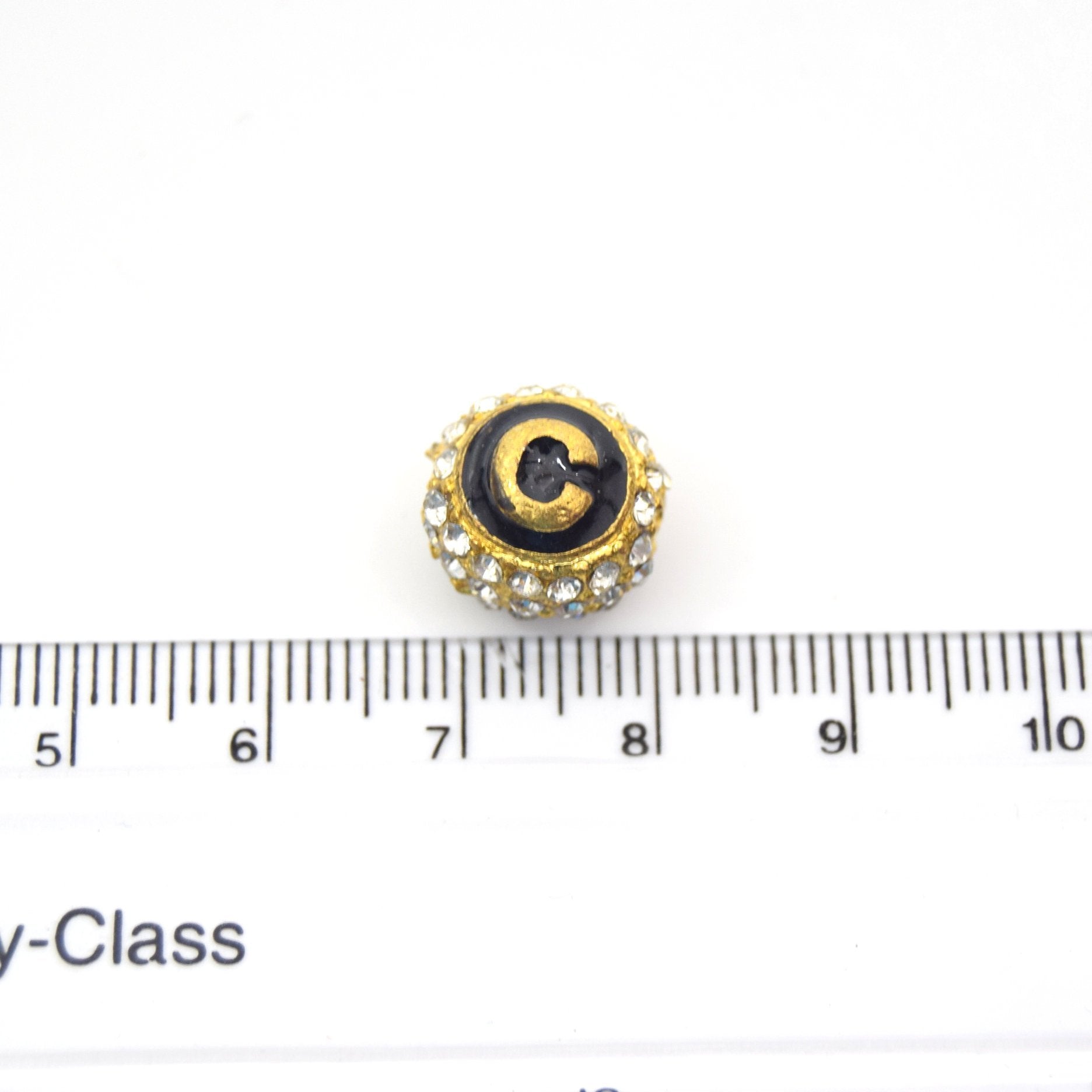 Clearance!! Gold 11mm Double-sided Letter "C"  Rhinestone Banded  Round/Ball Shaped Bead