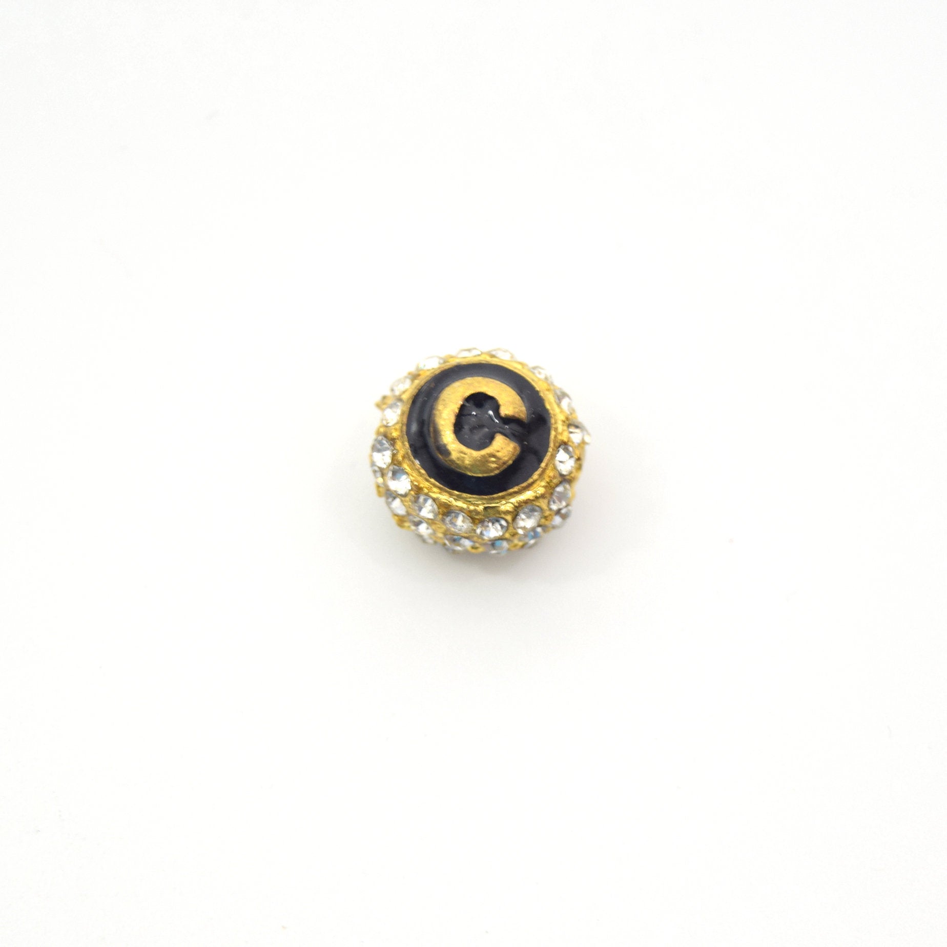 Clearance!! Gold 11mm Double-sided Letter "C"  Rhinestone Banded  Round/Ball Shaped Bead
