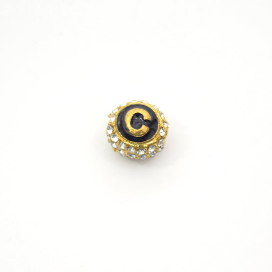 Clearance!! Gold 11mm Double-sided Letter "C"  Rhinestone Banded  Round/Ball Shaped Bead