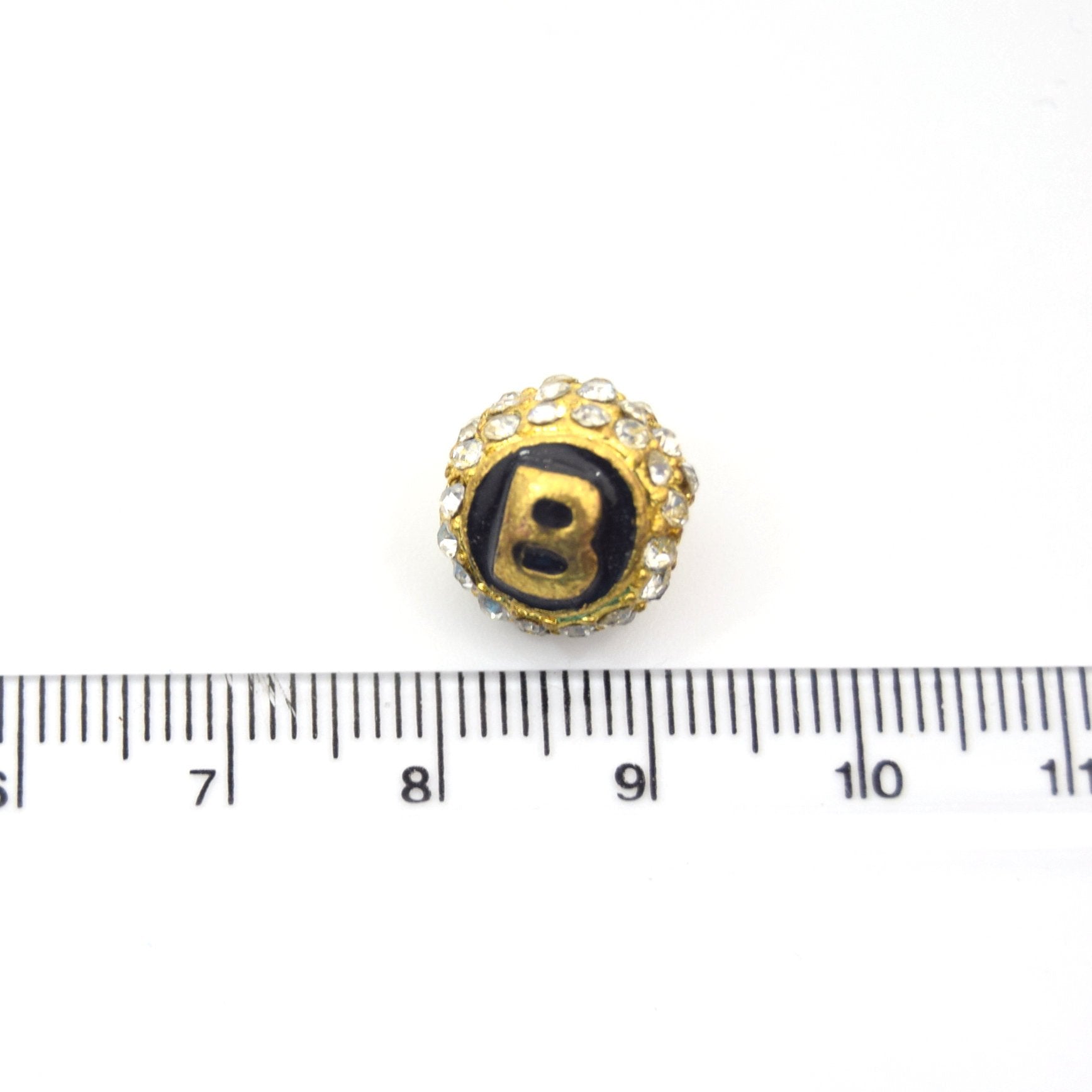 Clearance!! Gold 11mm Double-sided Letter "B"  Rhinestone Banded  Round/Ball Shaped Bead