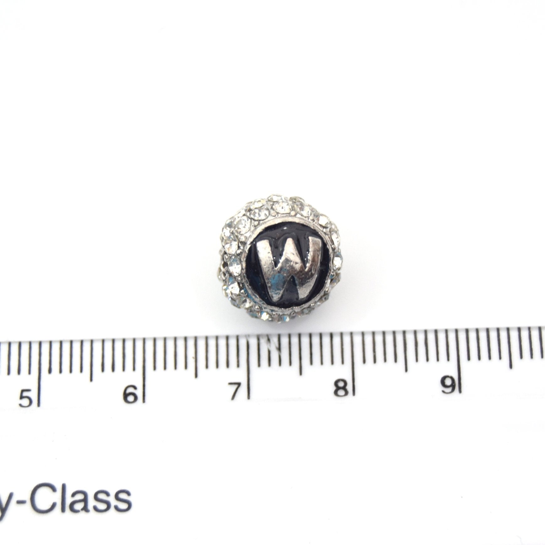 Clearance!! Silver 11mm Double-sided Letter "W"  Rhinestone Banded Round/Ball Shaped Bead