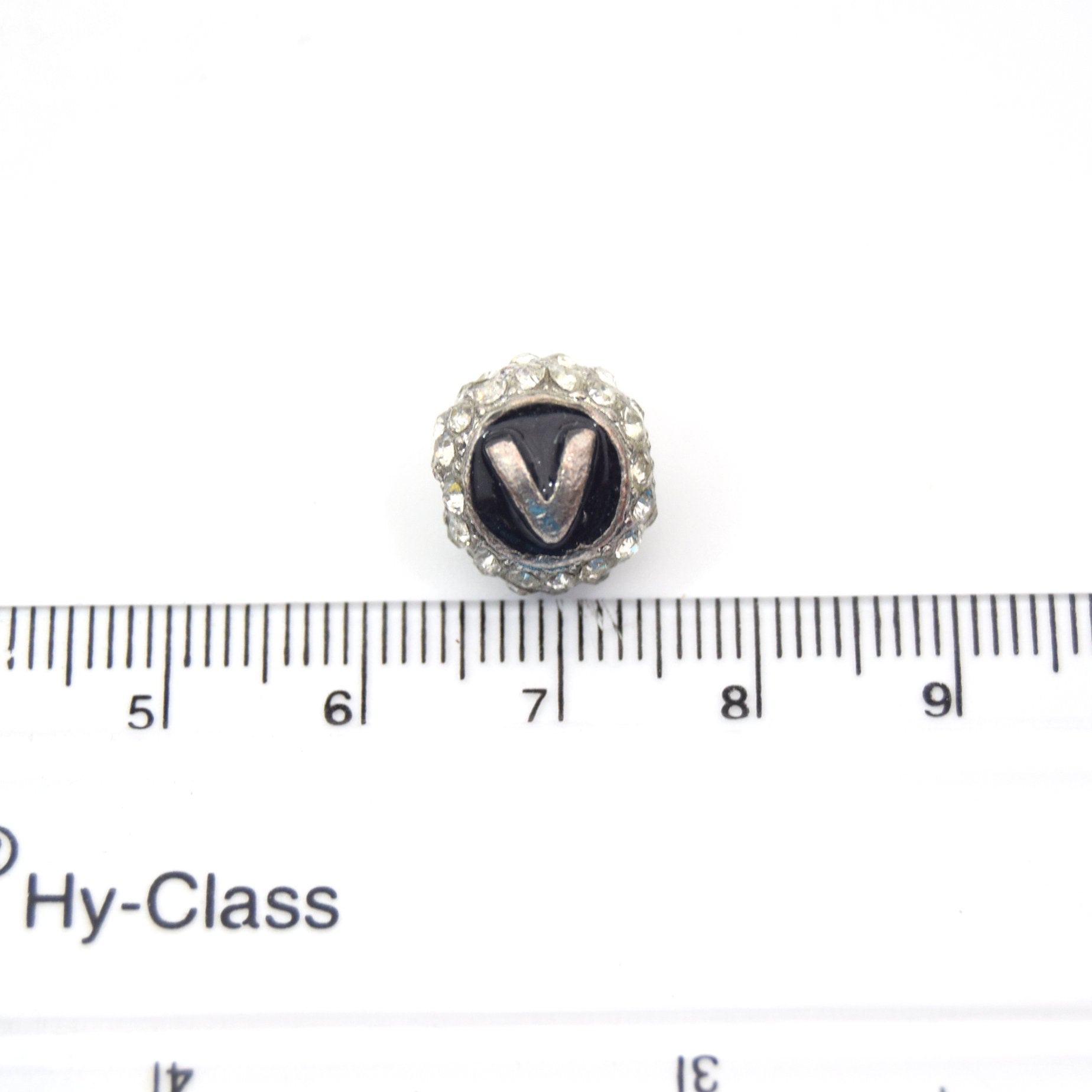 Clearance!! Silver 11mm Double-sided Letter "V"  Rhinestone Banded  Round/Ball Shaped Bead