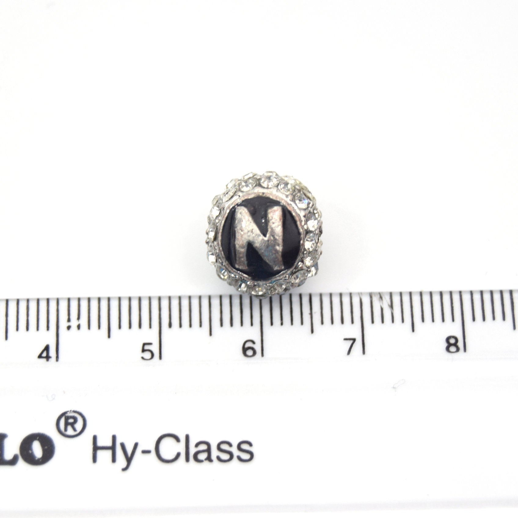 Clearance!! Silver 11mm Double-sided Letter "N"  Rhinestone Banded  Round/Ball Shaped Bead