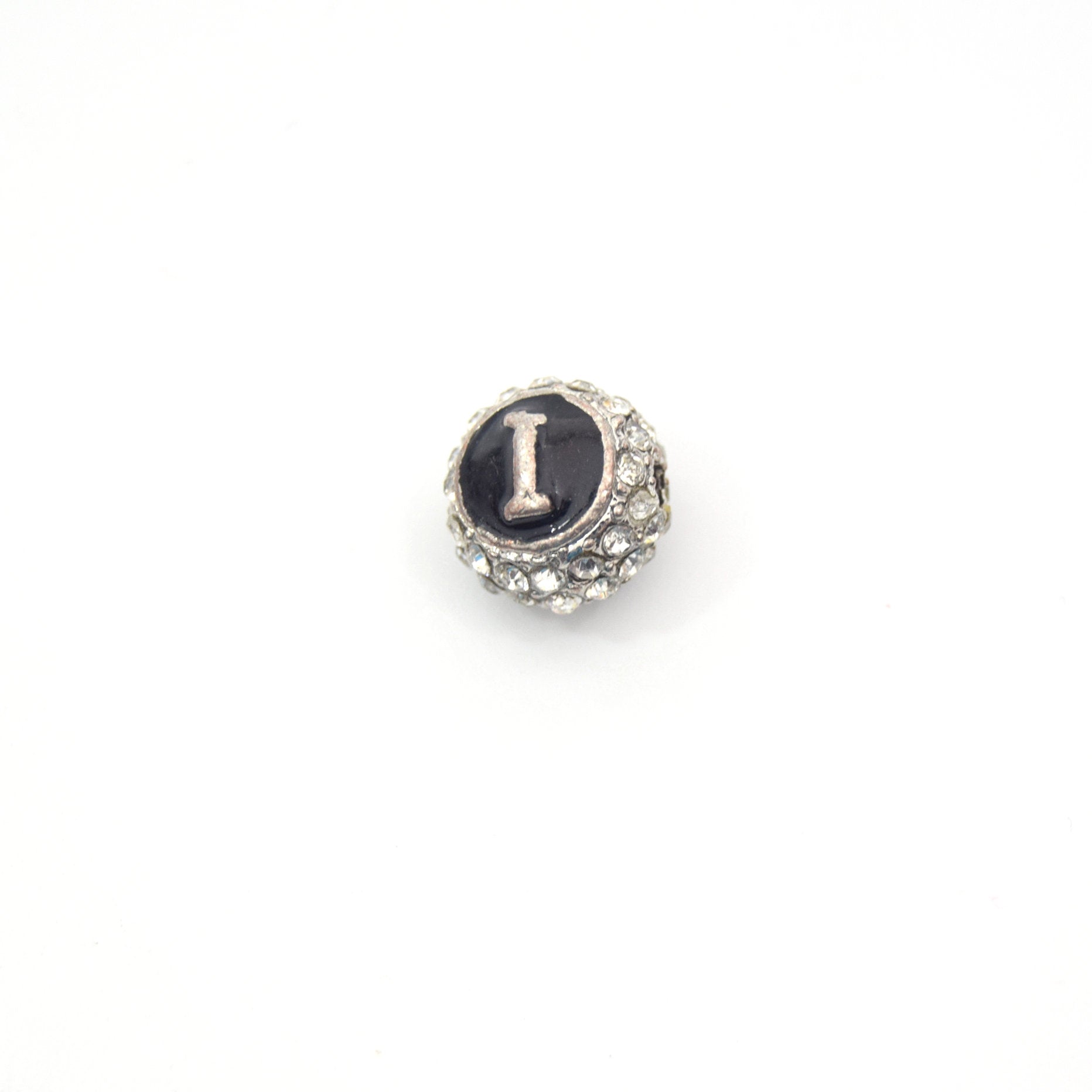 Clearance!! Silver 11mm Double-sided Letter "I"  Rhinestone Banded Round/Ball Shaped Bead
