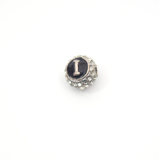 Clearance!! Silver 11mm Double-sided Letter "I"  Rhinestone Banded Round/Ball Shaped Bead