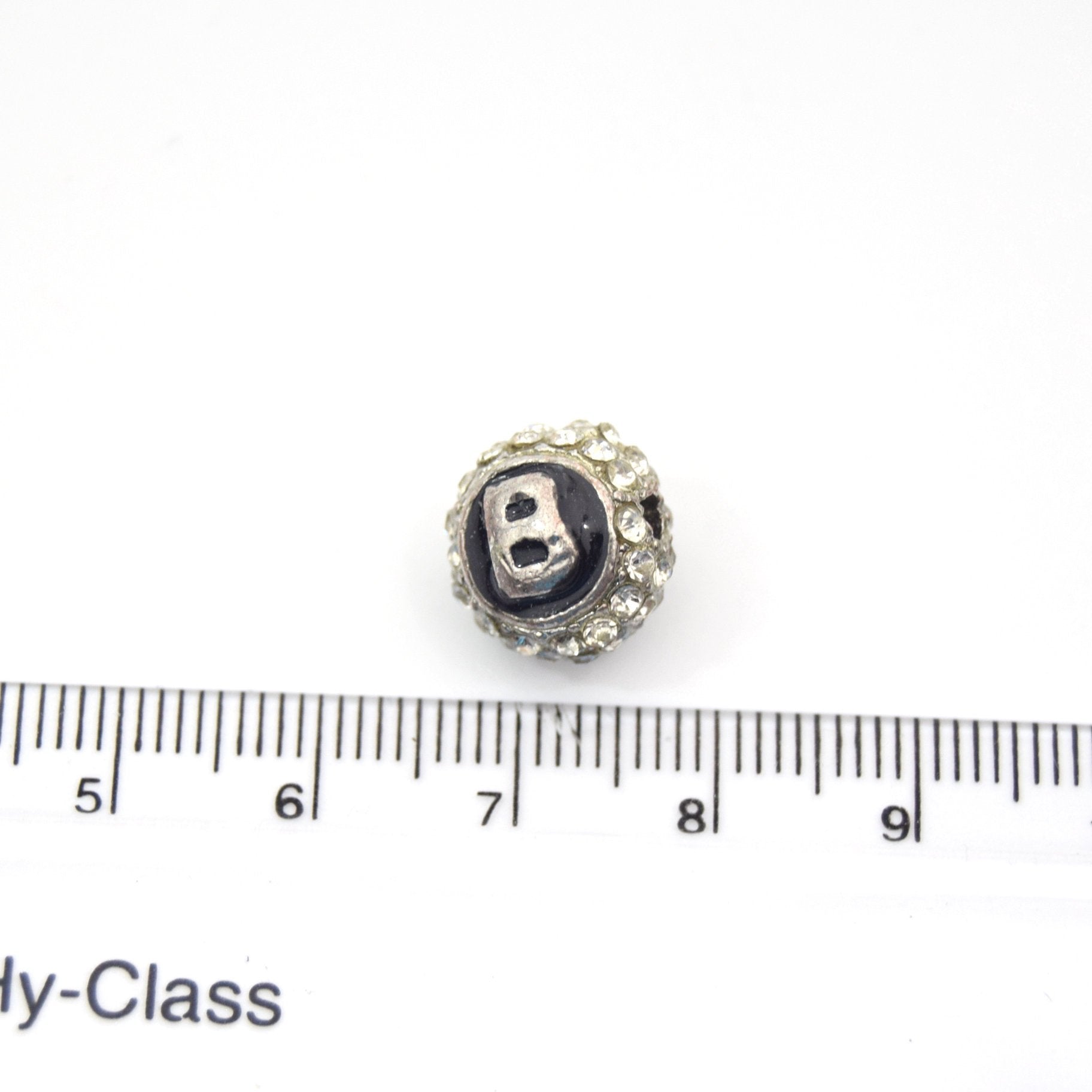 Clearance!! Silver 11mm Double-sided Letter "B" Rhinestone Banded  Round/Ball Shaped Bead