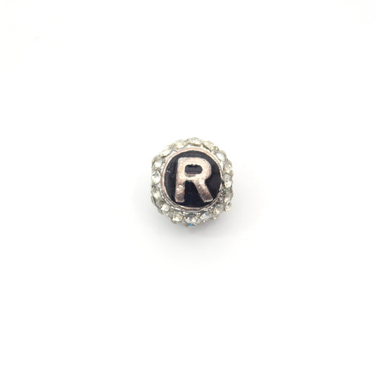 Clearance!! Silver 11mm Double-sided Letter "R" Rhinestone Banded  Round/Ball Shaped Bead
