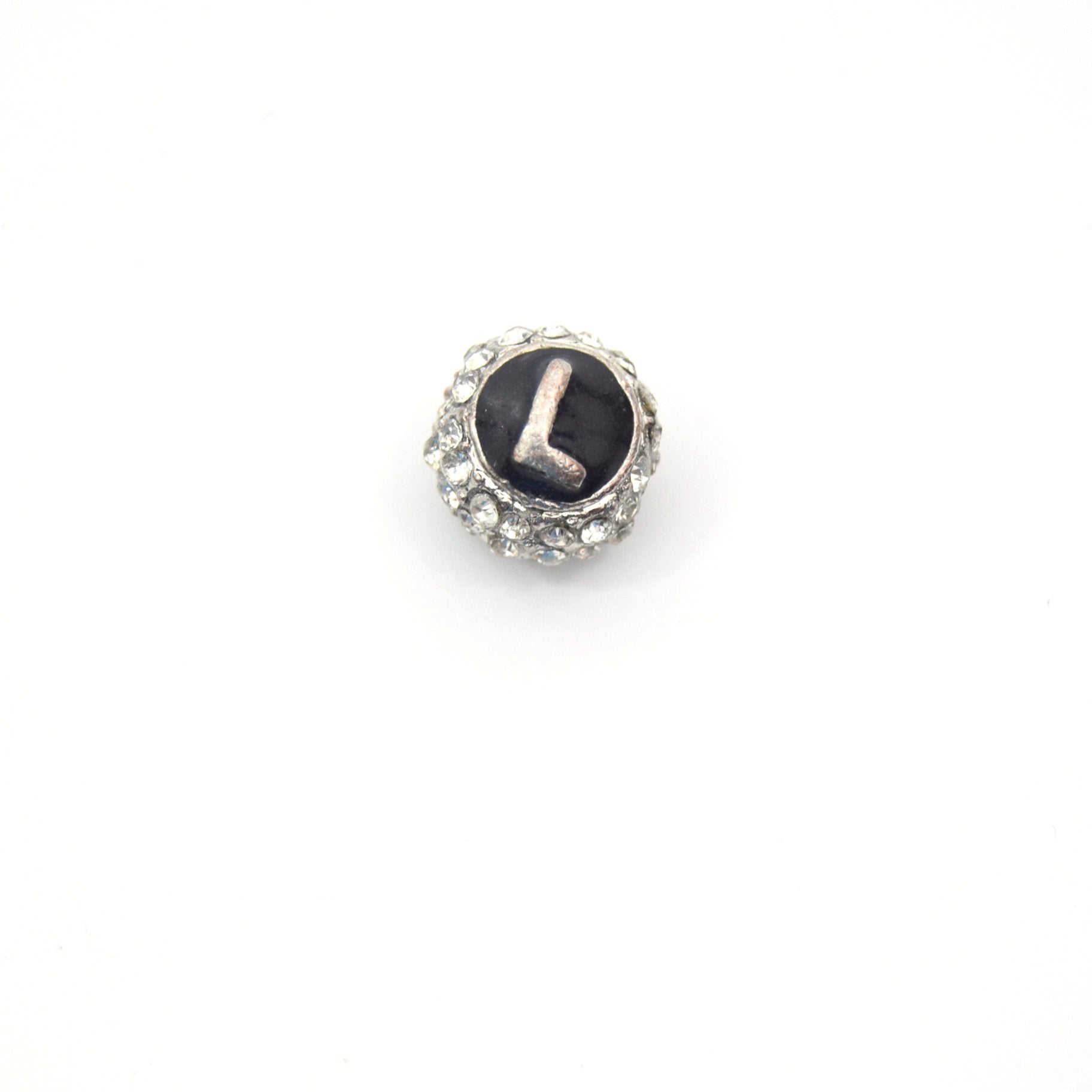 Clearance!! Silver 11mm Double-sided Letter "L" Rhinestone Banded  Round/Ball Shaped Bead