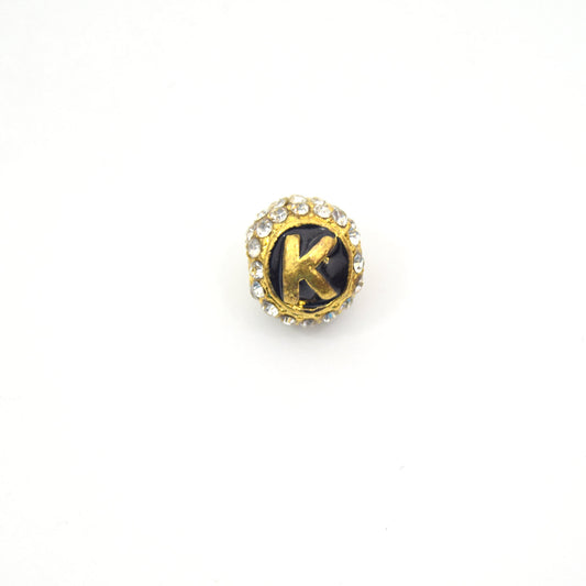 Clearance!! Gold 11mm Double-sided Letter "K"  Rhinestone Banded  Round/Ball Shaped Bead