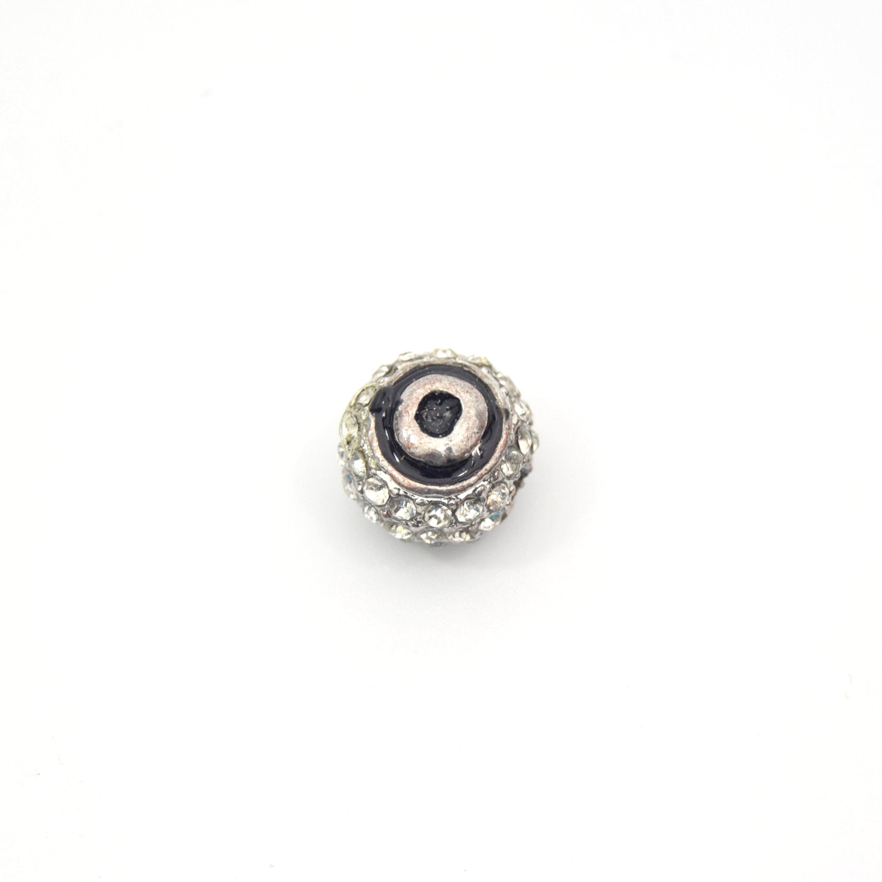 Clearance!! Silver 11mm Double-sided Letter "O"  Rhinestone Banded Round/Ball Shaped Bead