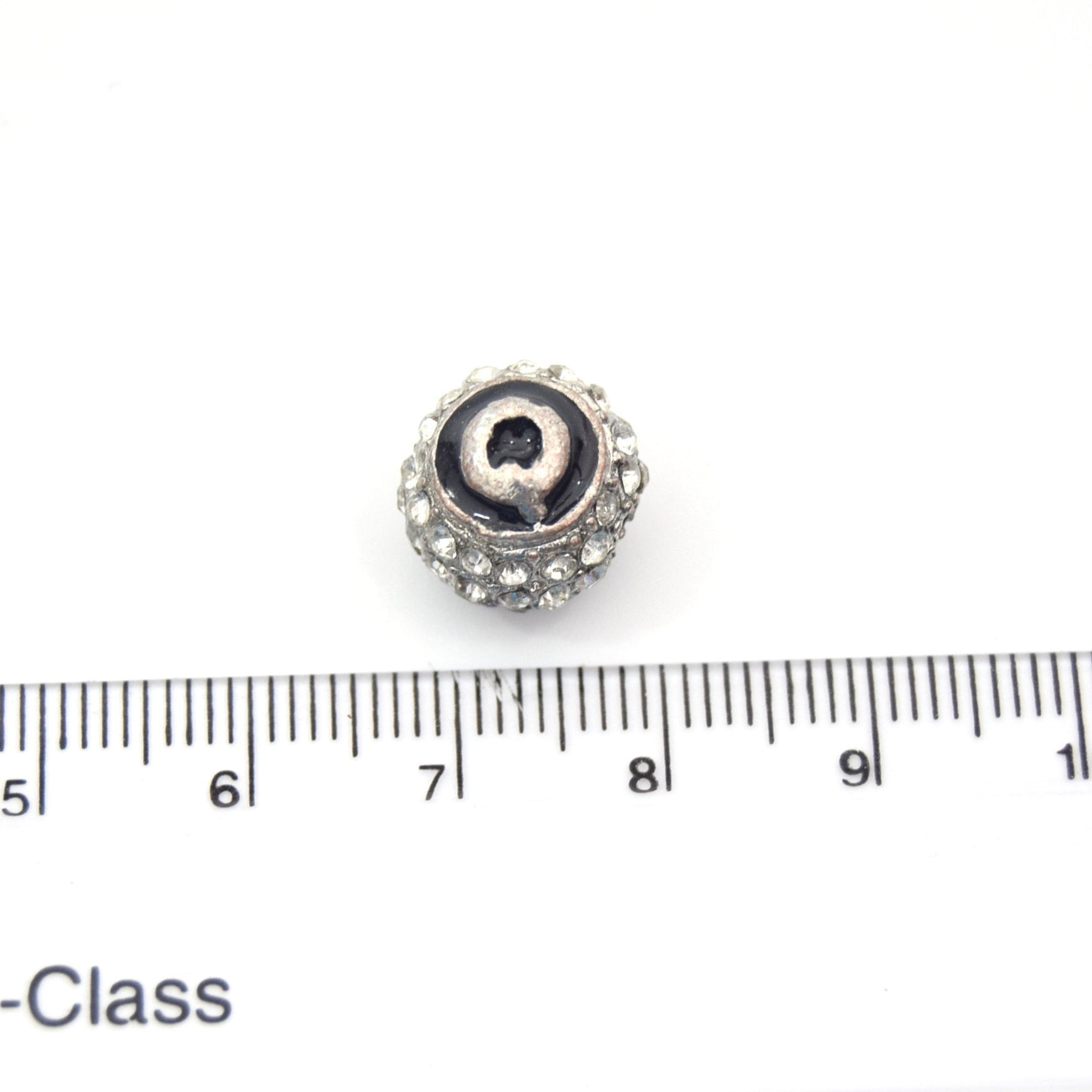 Clearance!! Silver 11mm Double-sided Letter "Q"  Rhinestone Banded Round/Ball Shaped Bead