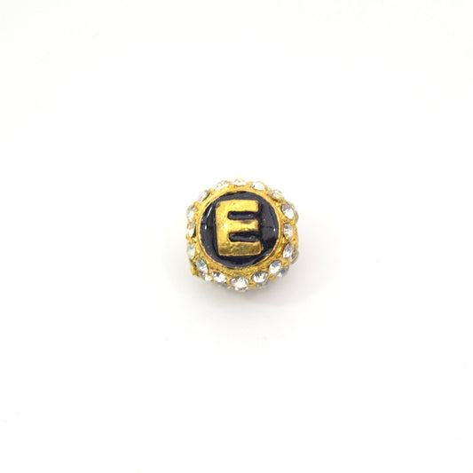 Clearance!! Gold 11mm Double-sided Letter "E"  Rhinestone Banded  Round/Ball Shaped Bead