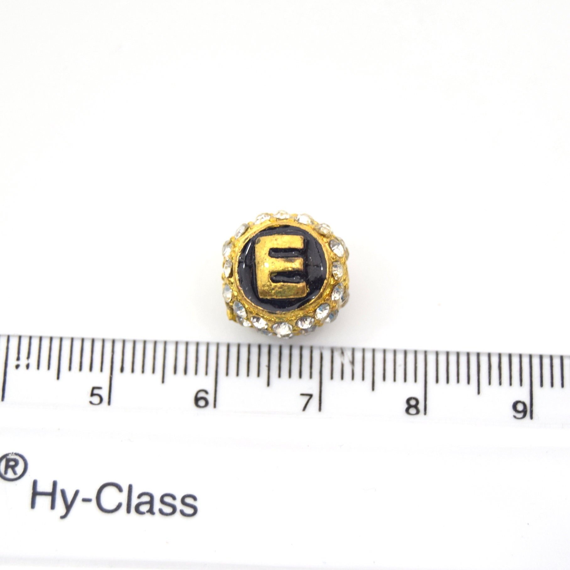 Clearance!! Gold 11mm Double-sided Letter "E"  Rhinestone Banded  Round/Ball Shaped Bead