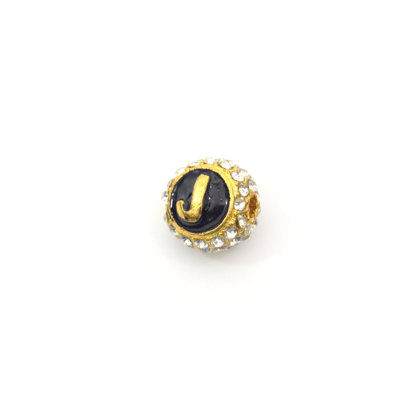 Clearance!! Gold 11mm Double-sided Letter "J"  Rhinestone Banded  Round/Ball Shaped Bead
