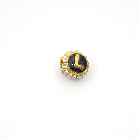 Clearance!! Gold 11mm Double-sided Letter "L"  Rhinestone Banded  Round/Ball Shaped Bead