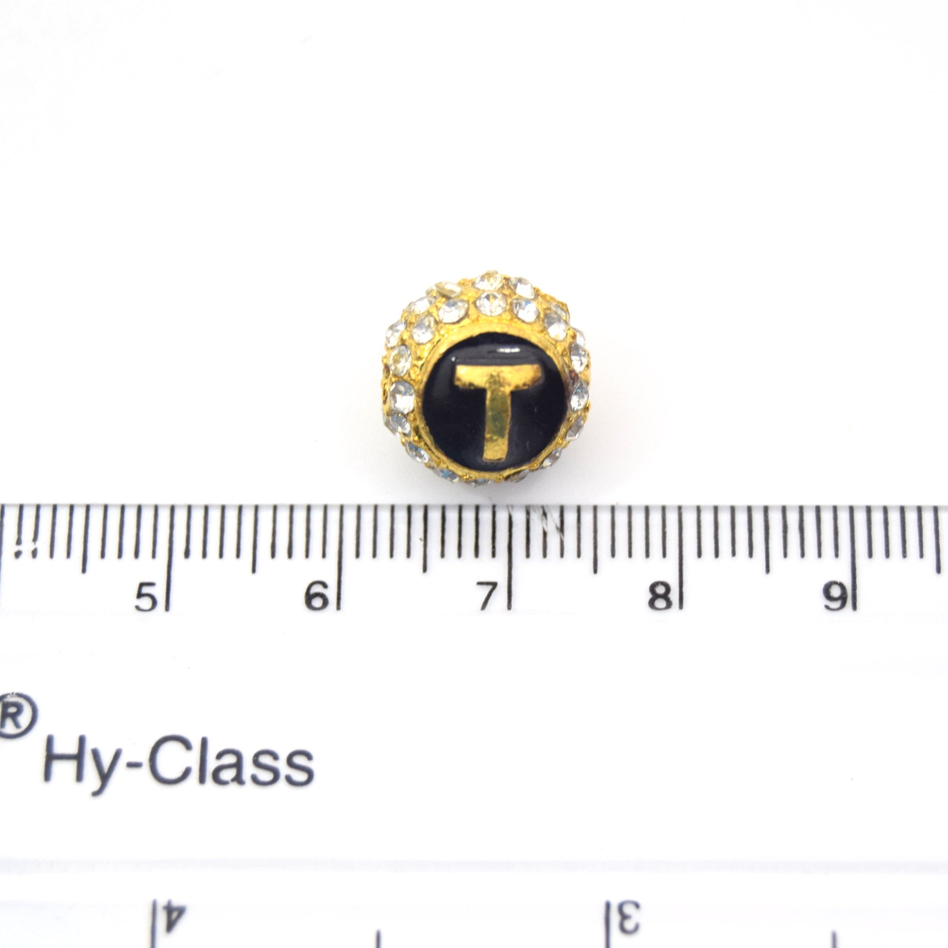 Clearance!! Gold 11mm Double-sided Letter "T"  Rhinestone Banded  Round/Ball Shaped Bead