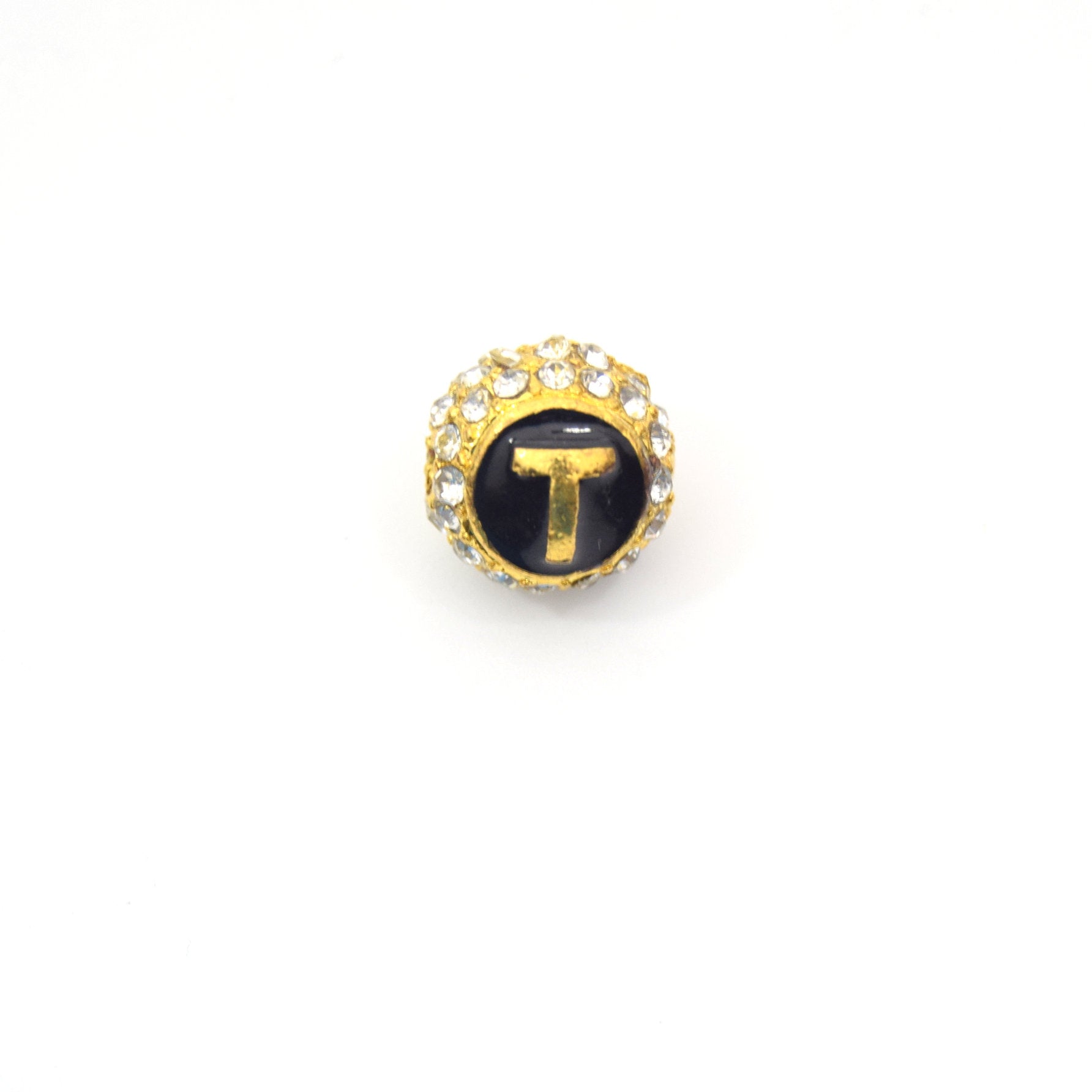 Clearance!! Gold 11mm Double-sided Letter "T"  Rhinestone Banded  Round/Ball Shaped Bead