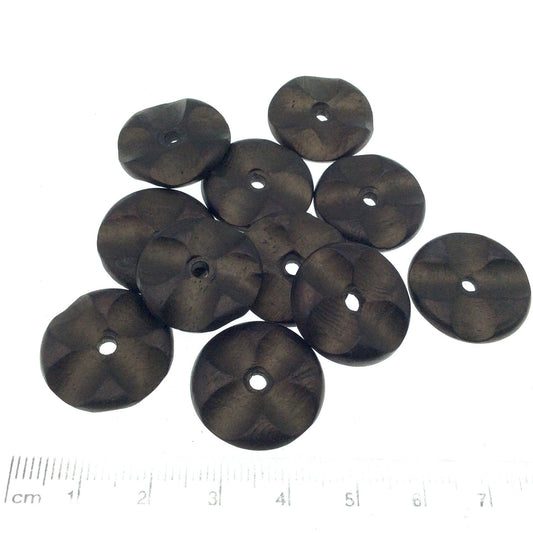 20mm Hand Carved Black Natural Ox Bone Wavy Heishi/Disc Beads with 2mm Holes - Sold in Packs of 25