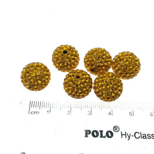 14mm Yellow Gold CZ Cubic Zirconia Inlaid Round Shaped Bead with 2mm Holes - Sold Individually - Other Colors Available!