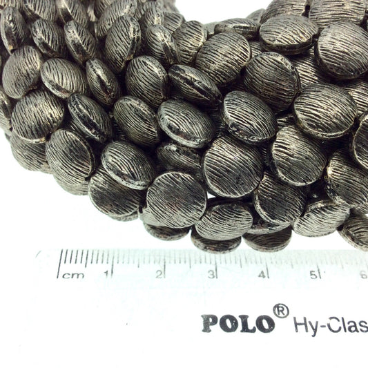 Silver Finish Brushed Puffed Round Shaped Pewter Beads - 8" Strand (Approx. 21 Beads) - Measuring 10mm x 10mm, Approx. - 2mm Hole Size