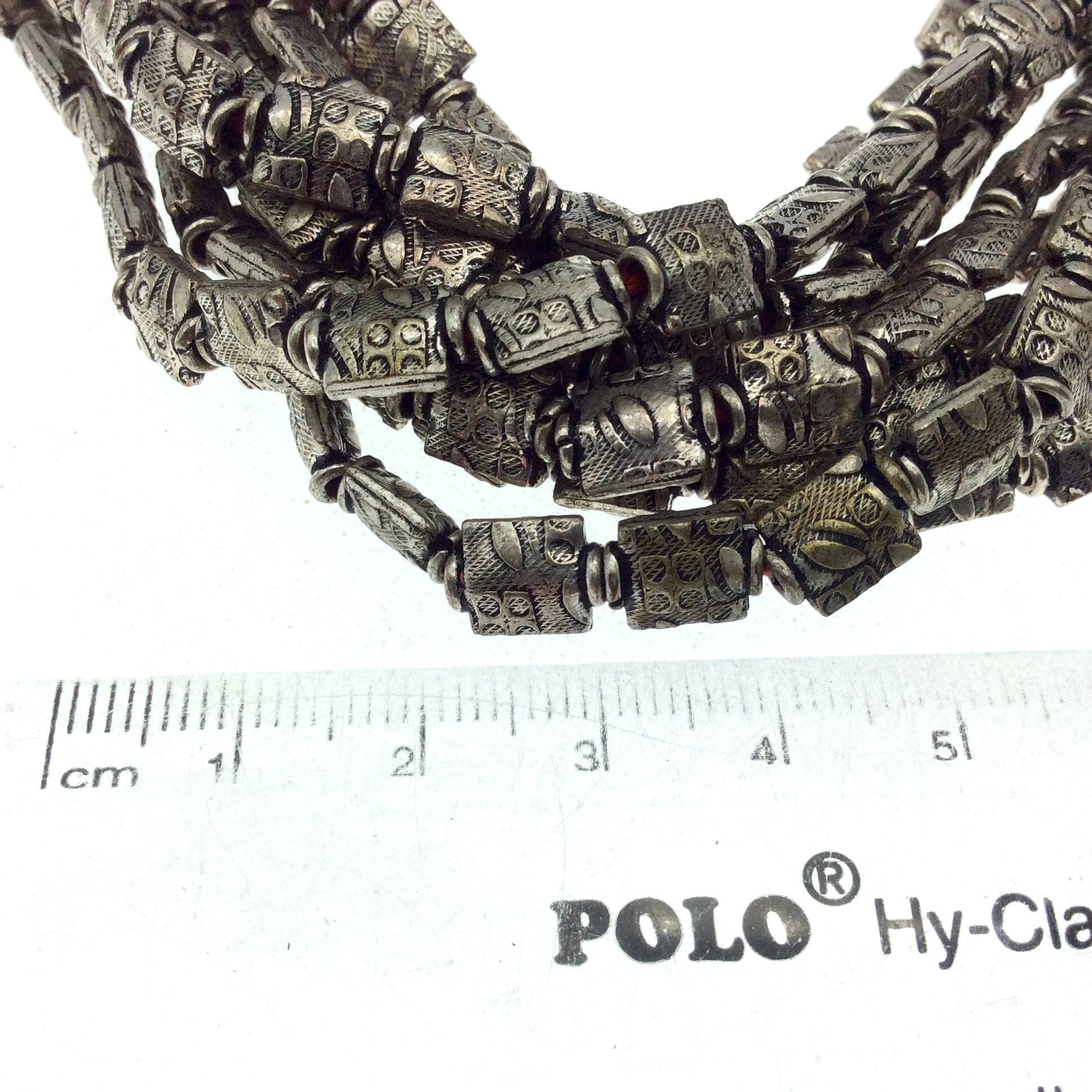 Silver Finish Embossed Rectangle Pattern Pewter Beads - 8" Strand (Approx. 24 Beads) - Measuring 6mm x 8mm, Approx. - 2mm Hole Size