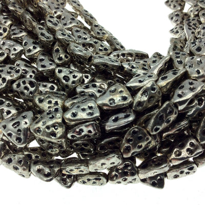 Silver Finish Swiss Cheese/Triangle Pattern Pewter Beads - 8" Strand (Approx. 23 Beads) - Measuring 9mm x 9mm, Approx. - 2mm Hole Size