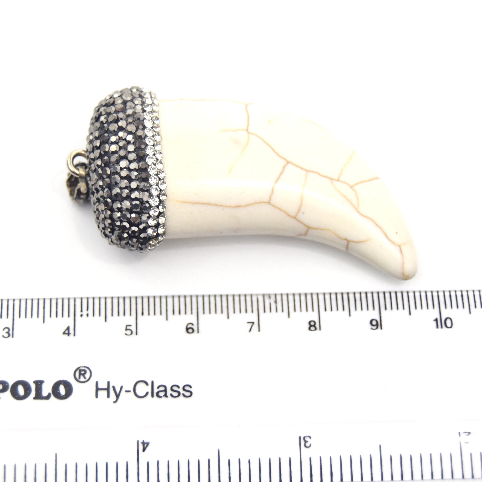 Rhinestone Encrusted Tusk/Claw Shaped White/Brown Howlite Pendant with Attached Bail - Measuring 27mm x 50mm, Approx. - Sold Individually