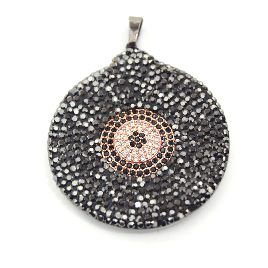 Rhinestone Encrusted Rose Gold Coin/Disc Shaped Pendant with Natural White Shell Inlay on Reverse - 43mm x 43mm - Sold Individually