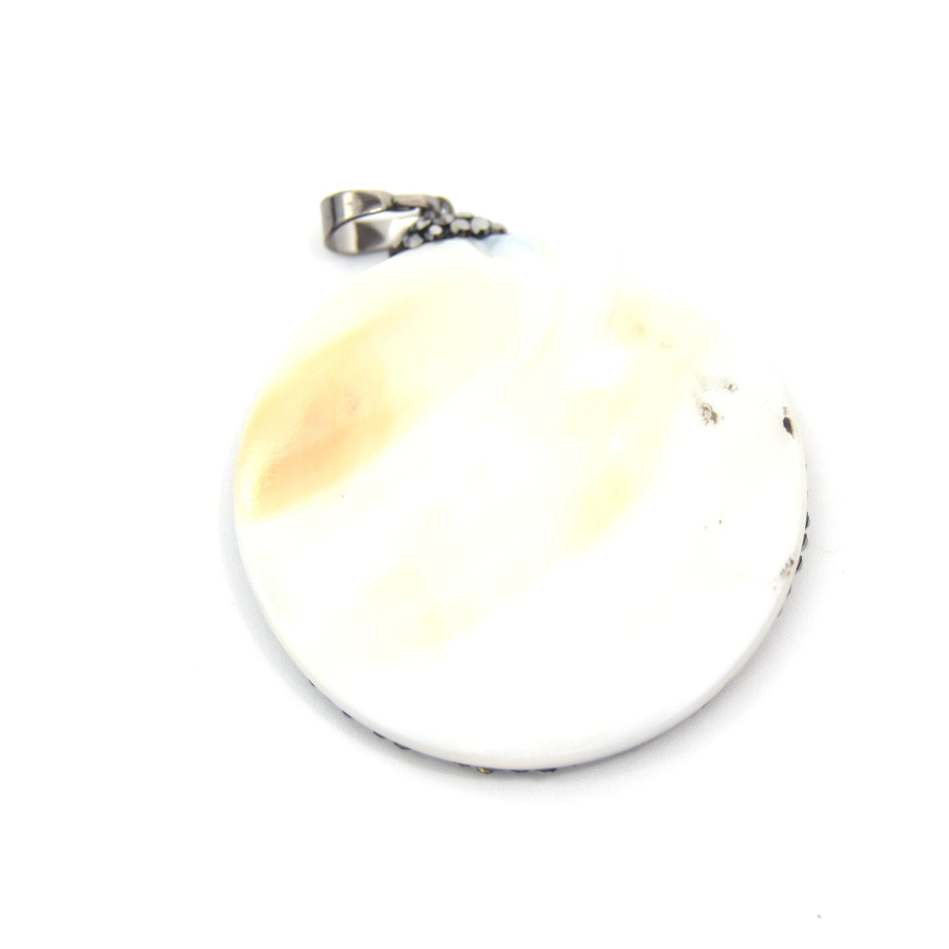 Rhinestone Encrusted Rose Gold Coin/Disc Shaped Pendant with Natural White Shell Inlay on Reverse - 43mm x 43mm - Sold Individually