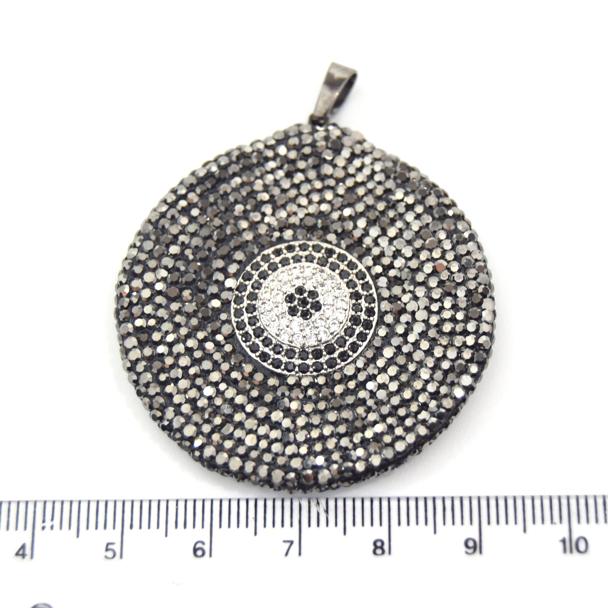 Rhinestone Encrusted Silver Coin/Disc Shaped Pendant with Natural White Shell Inlay on Reverse - Measuring 43mm x 43mm - Sold Individually