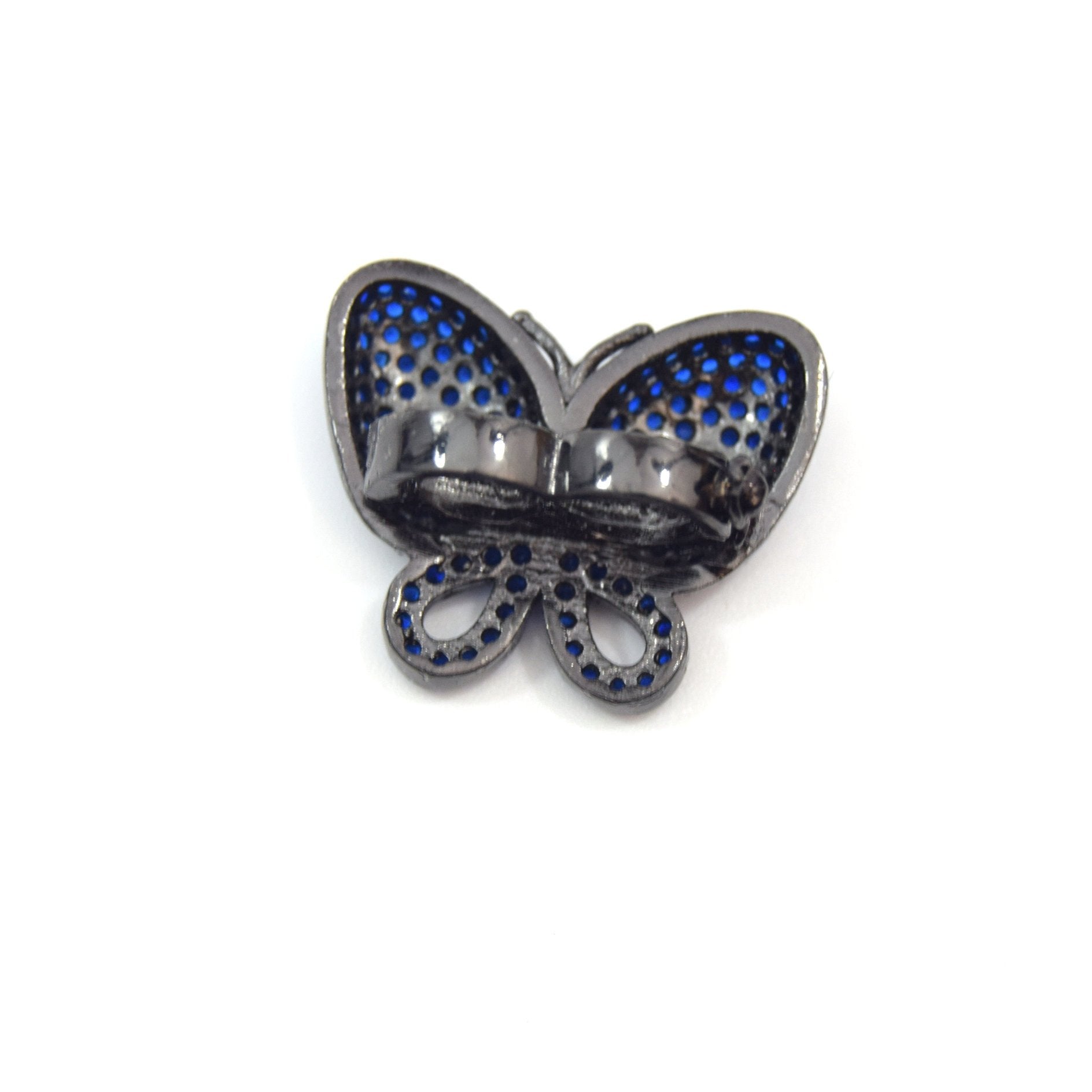 Gunmetal Plated Plated CZ Cubic Zirconia Inlaid Blue Butterfly Bolo Slide Copper - Measures 23mm x 28mm, Approx. - Sold Individually, RANDOM