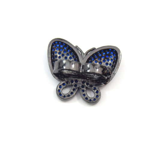 Gunmetal Plated Plated CZ Cubic Zirconia Inlaid Blue Butterfly Bolo Slide Copper - Measures 23mm x 28mm, Approx. - Sold Individually, RANDOM