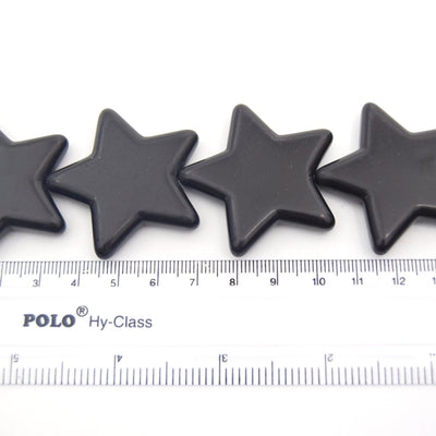 42mm Jet Black Howlite Star Shaped Beads with 1mm Holes - (Approx. 16.5" Strand ~ 12 Beads)