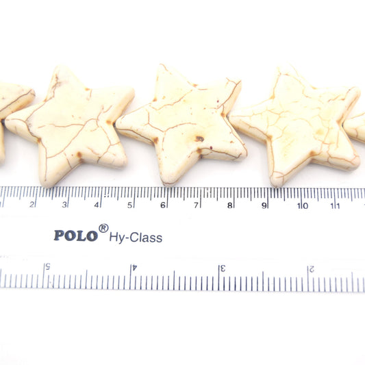 42mm Smooth Brown Veined Off White Howlite Star Shaped Beads with 1mm Holes - (Approx. 15" Strand ~ 11 Beads)