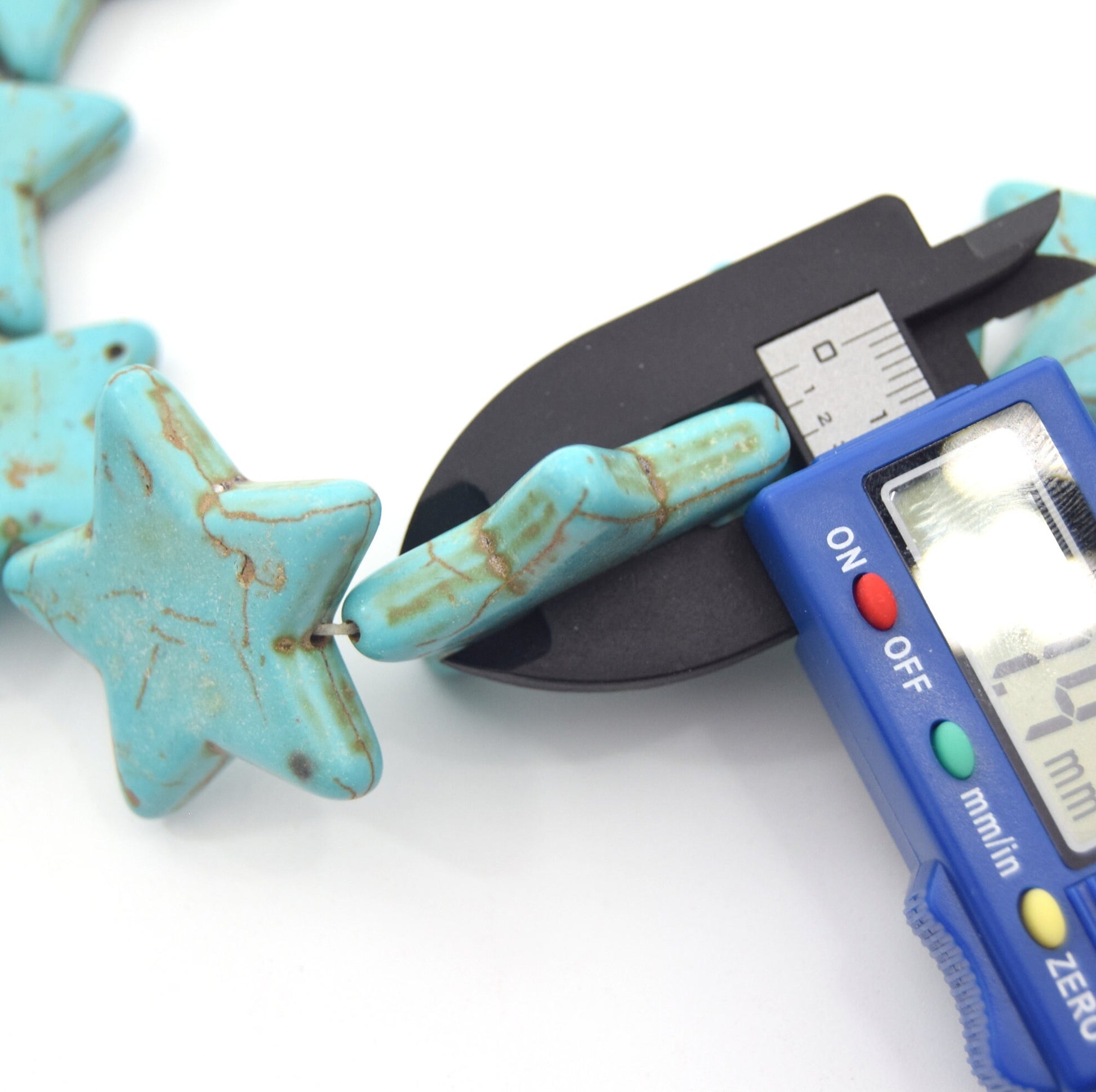 35mm Veined Turquoise Howlite Star Shaped Beads with 1mm Holes - (Approx. 15.5" Strand ~ 13 Beads)