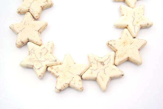 35mm Smooth Brown Veined Off White Howlite Star Shaped Beads with 1mm Holes - (Approx. 15.5" Strand ~ 13 Beads)