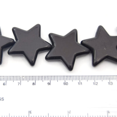 30mm Jet Black Howlite Star Shaped Beads with 1mm Holes - (Approx. 16" Strand ~ 16 Beads)